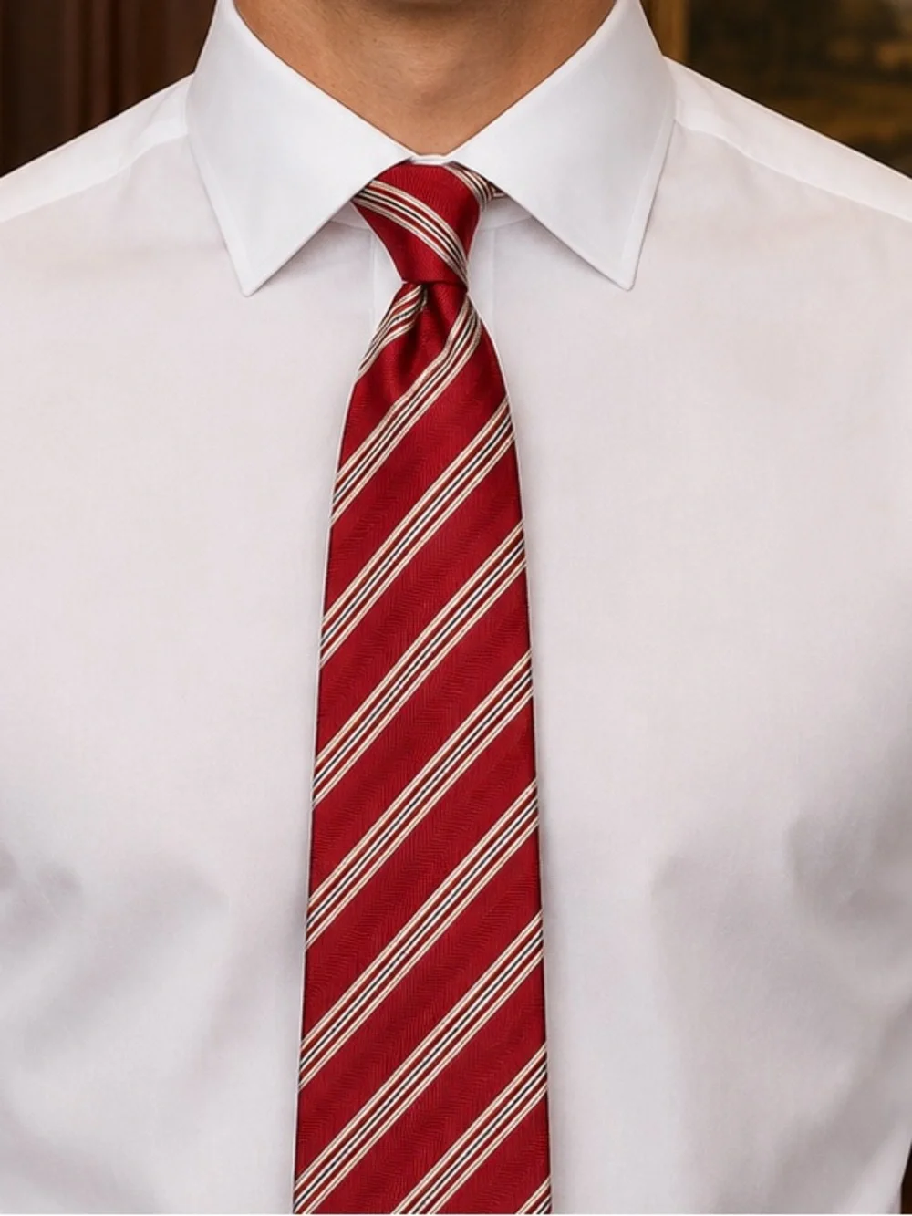 Borrelli Classic Red Striped Silk Tie